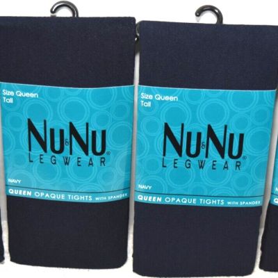 4 New Footed Navy Blue Opaque Tights Pantyhose Lot Queen Q Tall 5'2